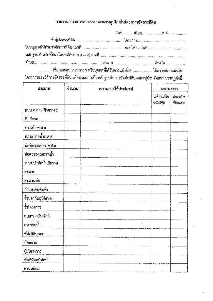 ตัวอย่างเอกสาร : รายการตรวจสอบสาธารณูปโภคในโครงการจัดสรรที่ดิน